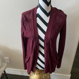heather B || maroon open weave cardigan